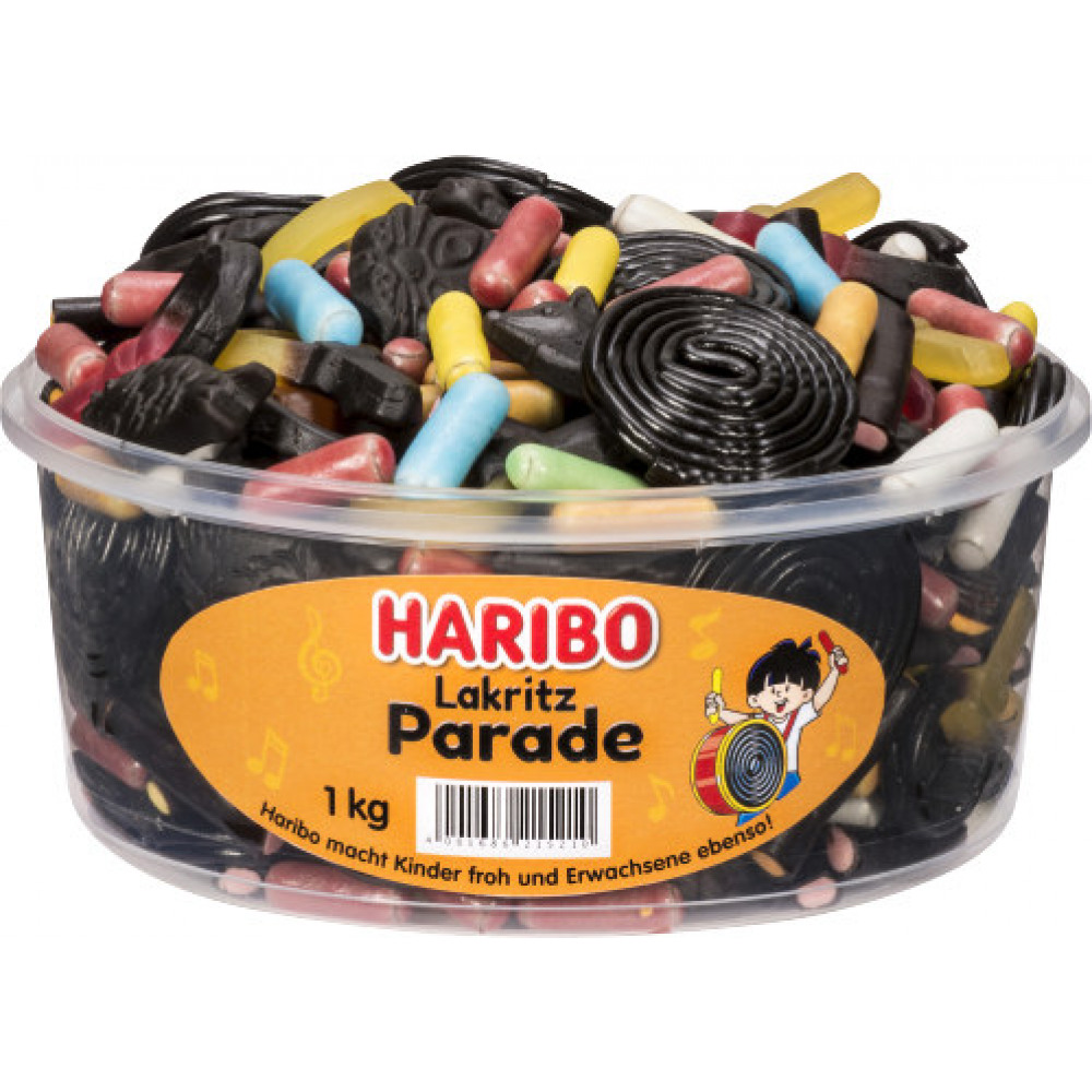 Haribo licorice parade round can 1kg tin from wholesale and import