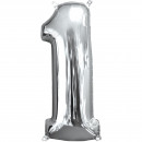 Mid Size Number 1 Silver Foil Balloon L26 Packed 2