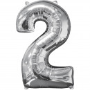 Mid Size Number 2 Silver Foil Balloon L26 Packed 4
