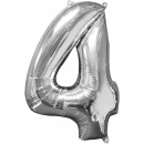 Mid Size Number 4 Silver Foil Balloon L26 Packed 4