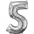 Mid Size Number 5 Silver Foil Balloon L26 Packed 4