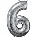 Mid Size Number 6 Silver Foil Balloon L26 Packed 4
