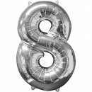 Mid Size Number 8 Silver Foil Balloon L26 Packed 4