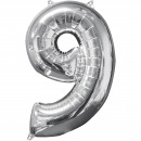 Mid Size Number 9 Silver Foil Balloon L26 Packed 4