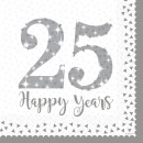 16 Silver Anniversaries napkins 33 x 33 cm