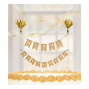 Cake decoration pennant chain paper / wood gold 15