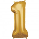 Large number 1 gold foil balloon N34 packed 33 cm