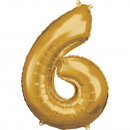 Large number 6 gold foil balloon N34 packed 55 cm