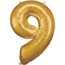 Large number 9 gold foil balloon N34 packed 63 cm