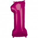 Large number 1 pink foil balloon N34 packed 33cm