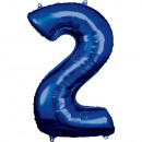 Large number 2 blue foil balloon N34 packed 50cm