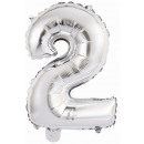 Mini number 2 silver foil balloon N16 packed 35 cm
