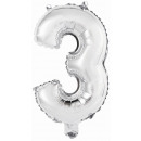 Mini number 3 silver foil balloon N16 packed 35 cm