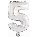 Mini number 5 silver foil balloon N16 packed 35 cm