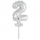 Micro Size Number 2 silver wrapped foil balloon N6