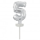 Micro Size Number 5 silver wrapped foil balloon N6