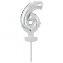 Micro Size Number 6 silver wrapped foil balloon N6