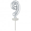 Micro Size Number 9 silver wrapped foil balloon N6