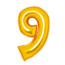 Medium number 9 gold foil balloon N26 wrapped 61.5