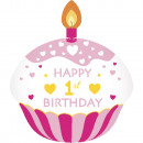 Large Shape Holographic 1st Birthday Cupcake Girl