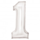 Large Number Silk Luster 1 white foil balloon N34 