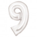 Large Number Silk Luster 9 white foil balloon N34 