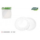 set of 3 round tray with lace 21cm something