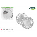round silver tray with cotton lace 35cm