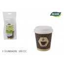 set of 10 coffee cardboard cups with 200 hole lids