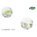 set of 12 plate round cardboard flora 18cm alg