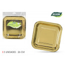 set of 3 plate square gold cardboard 26cm alg
