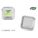 set of 12 plate square silver cardboard 18cm