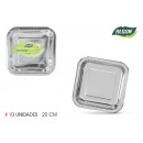set of 10 plate square silver cardboard 20cm