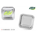 set of 10 plate square silver cardboard 23cm