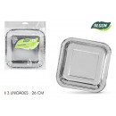 set of 3 plate square silver cardboard 26cm a