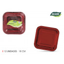 set of 12 plate square red cardboard 18cm a