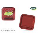 set of 10 plate square red cardboard 23cm a