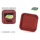 set of 3 plate square red cardboard 26cm