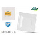 set of 25 plate biodegradable square 26cm