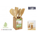 conjunto de 5 palas cocina bambú con soporte qutti