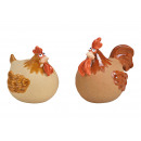 Gallo, gallina in ceramica marrone 2- volte assort