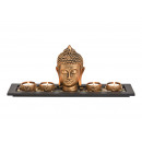 Buddha con 4 portacandeline, vassoio in legno, dec