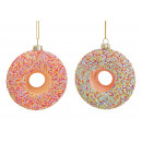 wholesale Decoration: Christmas hanger Donat made of glass colored 2-ass