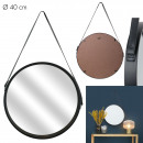 miroir rond avec anse pu noir 40cm