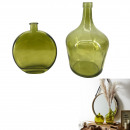 set of 2 green glass vases