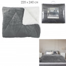 couvre lit flanelle sherpa gris 220x240cm