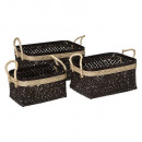 cestas de cuerda de bambú rectángulo brn x3, marró