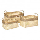 3 cestas de cuerda de bambú natural rectangular, b