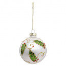 wholesale Decoration: white glass christmas bauble holly 80mm, white
