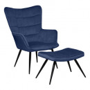 fauteuil + tafel in velvet hermelijn enc, inktblau